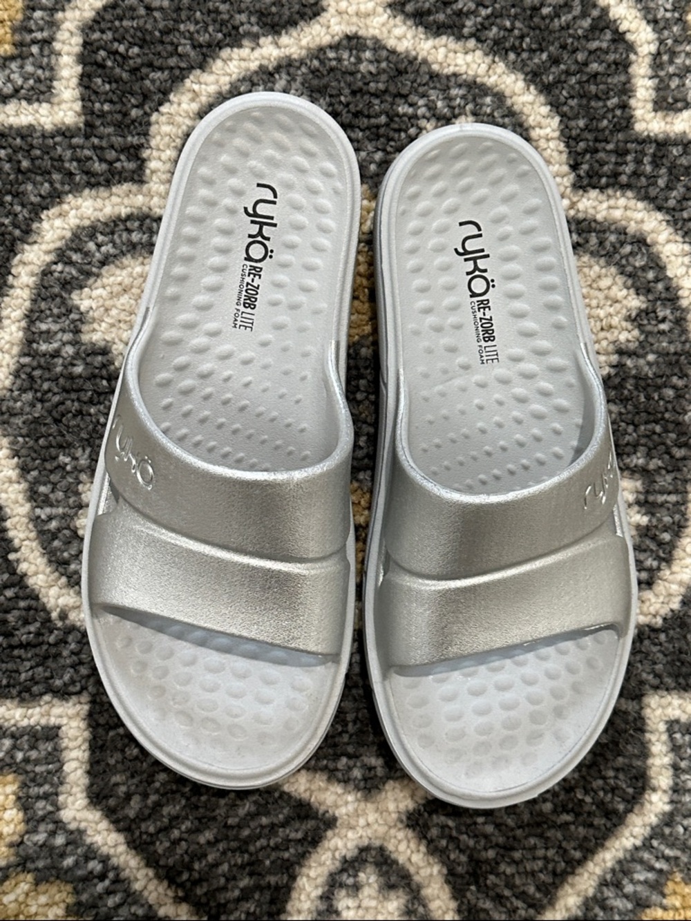 Ryka Metallic Silver Slide Sandals Slides Size 9